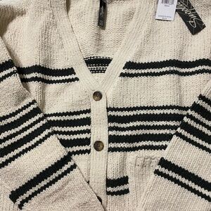 St. John's Bay Cream and Black Striped Cardigan